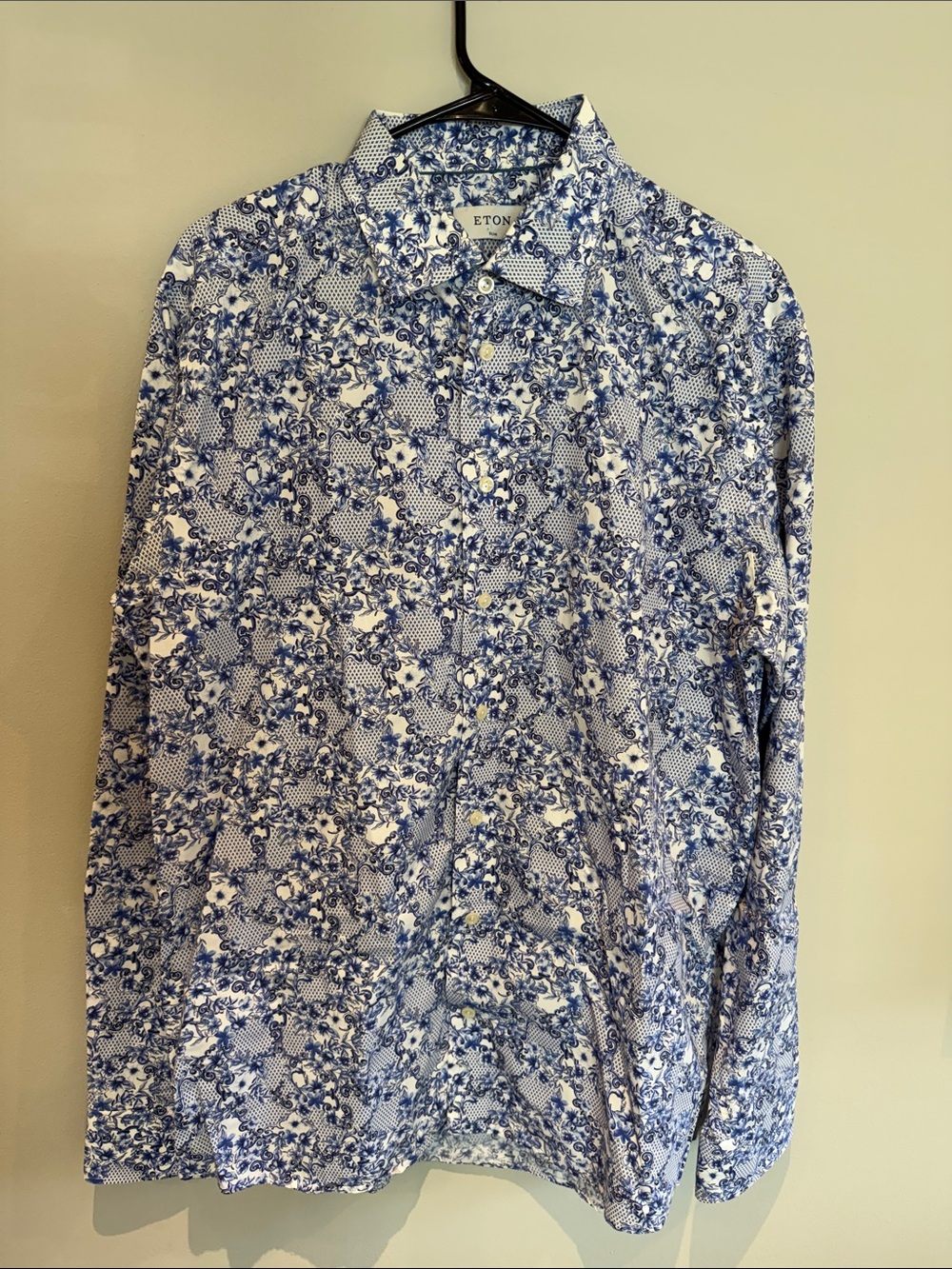 Eton White and Blue Floral-Print Men's Dress Shirt
